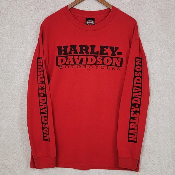 Harley Davidson Red/Black Long Sleeve El Paso TX Motorcycle Graphic T-Shirt Sz L - Picture 2 of 8